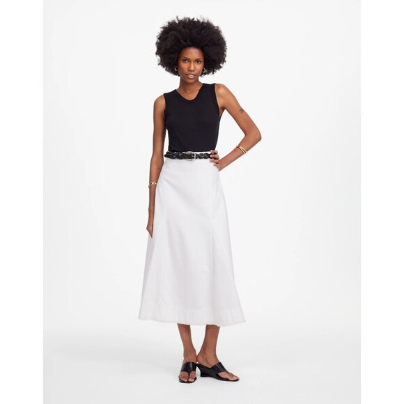 Madewell Fluted Midi Skirt Women’s 25 Tile White Cotton Denim Raw Hem Flared NWT - Picture 7 of 16